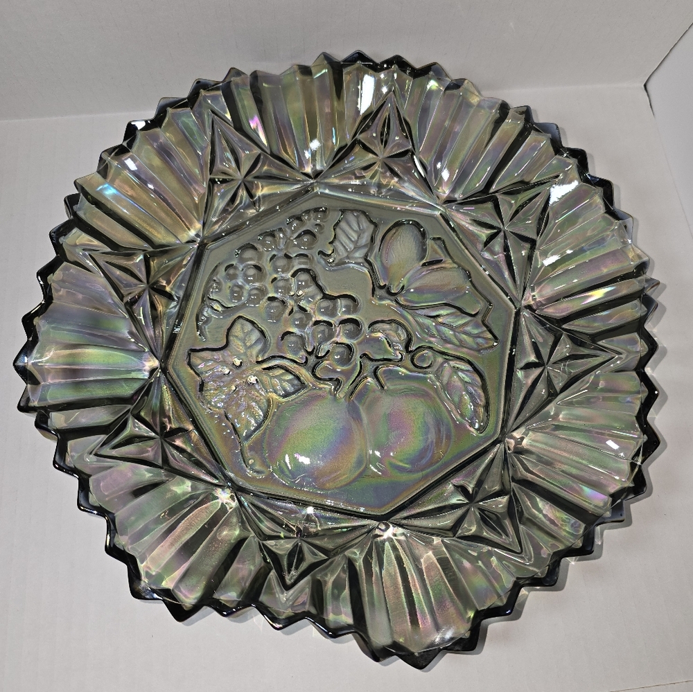 Federal Glass Co. 10" Wavy Clear Iridescent Dish